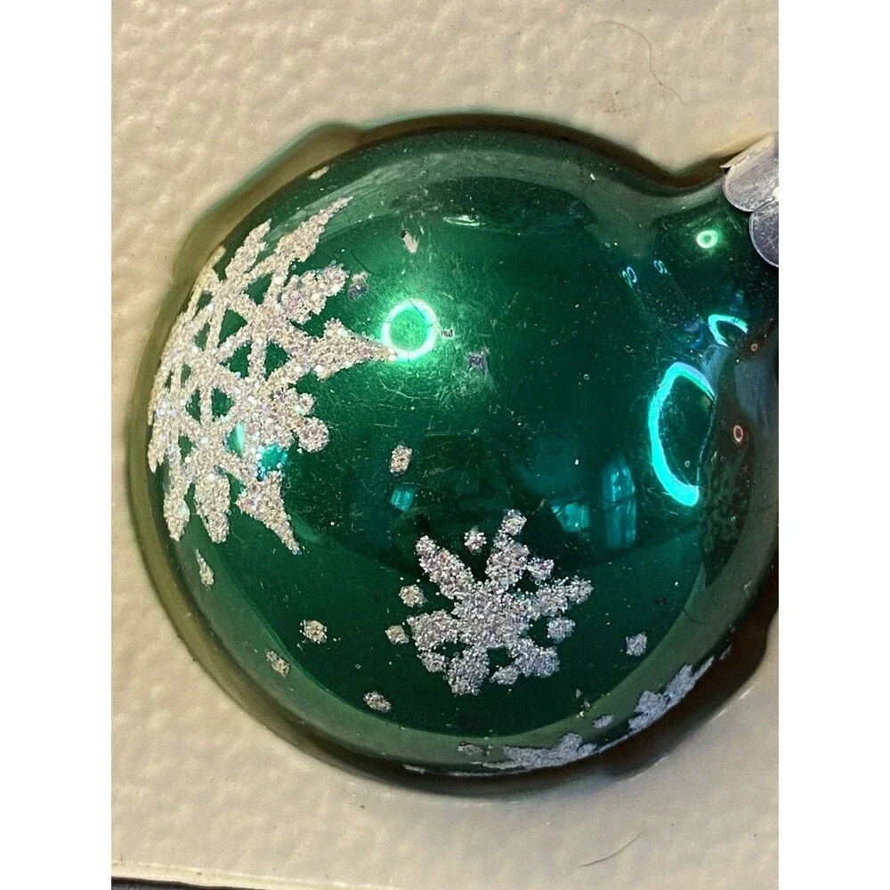 Vintage Snowflake Glass Ball Christmas Ornament Set Glitter Stencil Holiday Tree